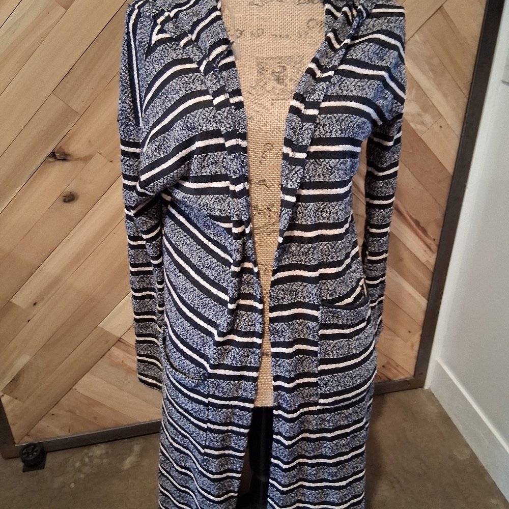 Everly Black and White Knit Cardigan Jacket With Hood